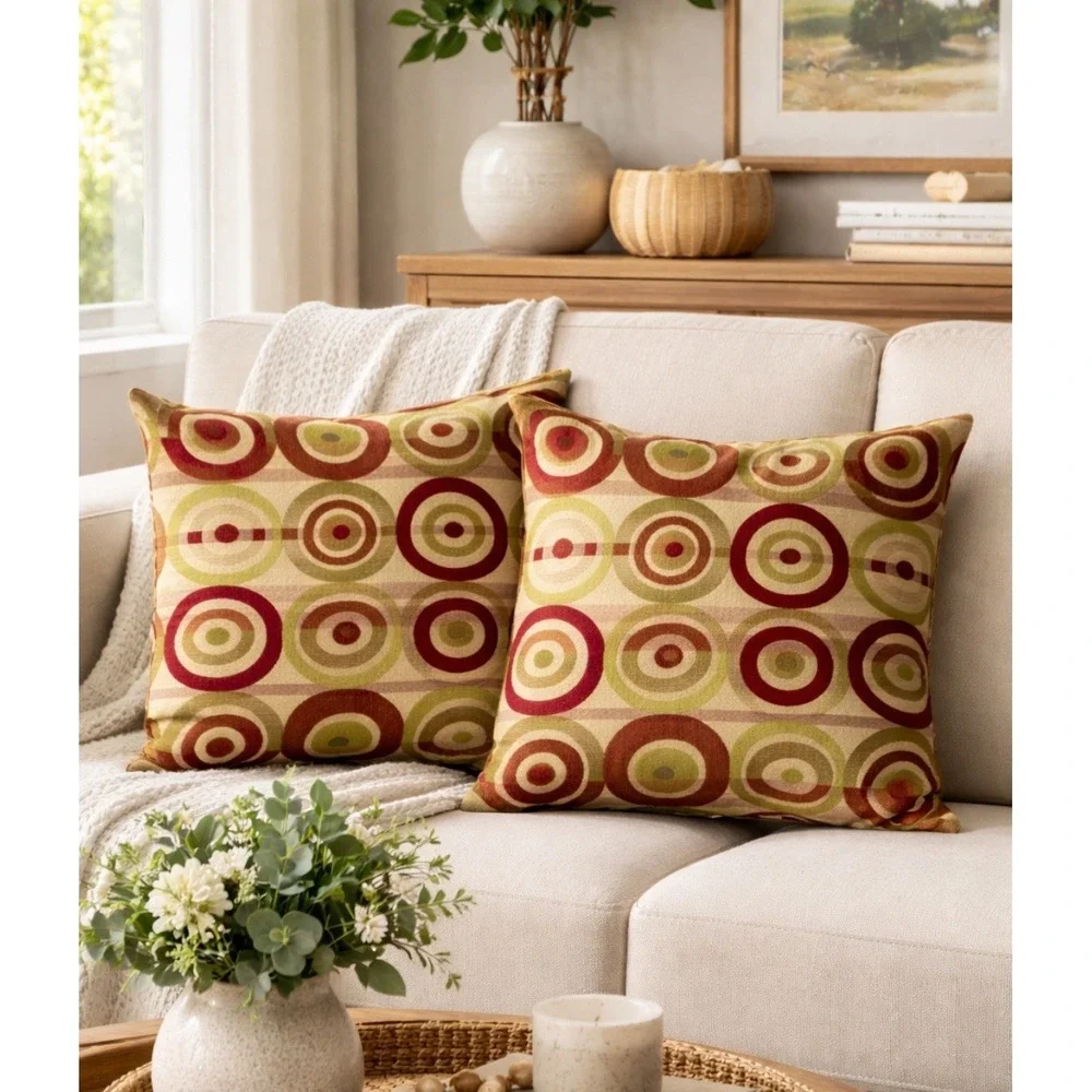 Vintage Newport Retro Geometric Circles Pillow Covers 19x19 Mid Century Modern